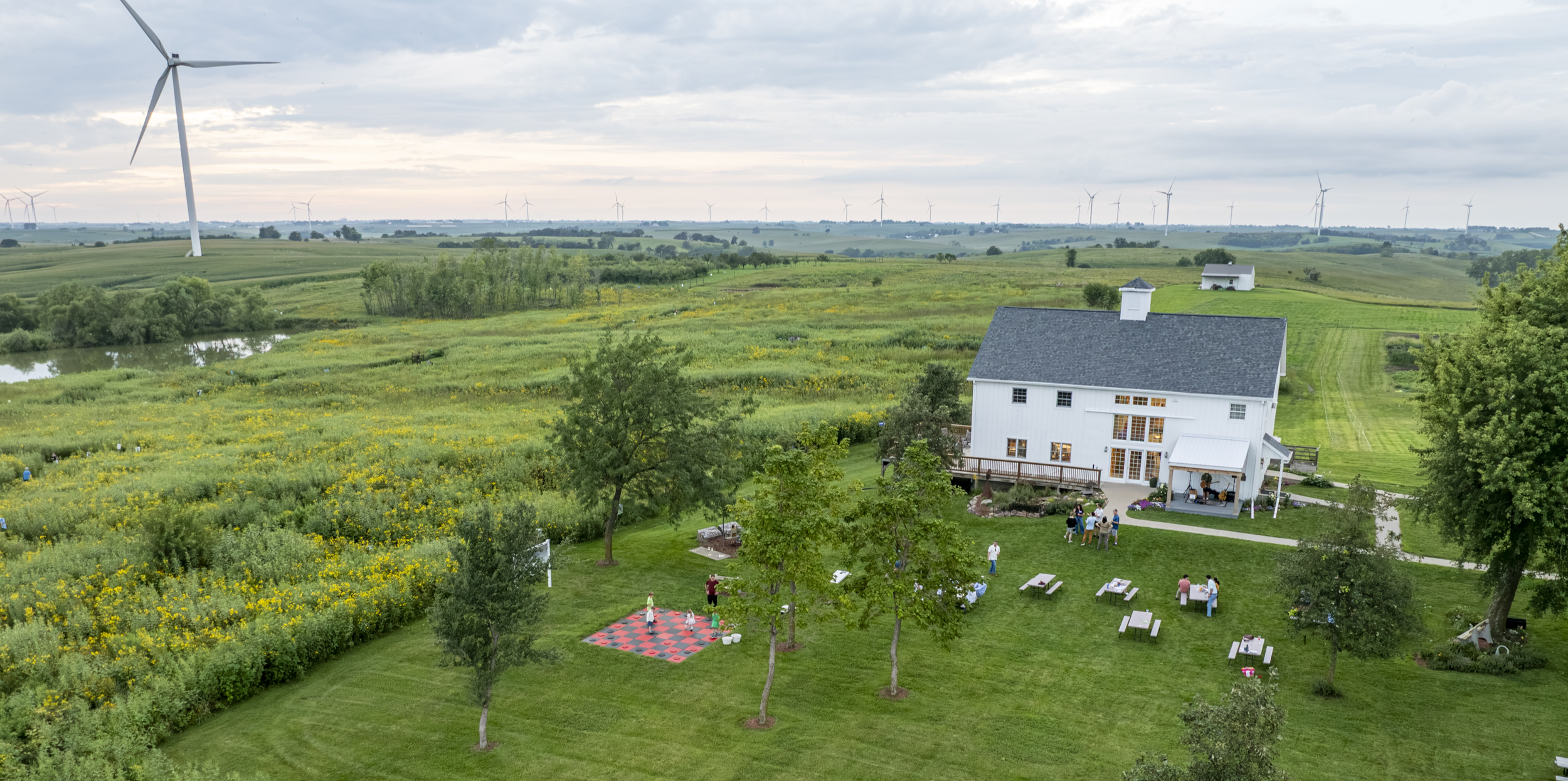 Wallace Farm Aerial 1 an aerial view of Gathering Barn and prairie